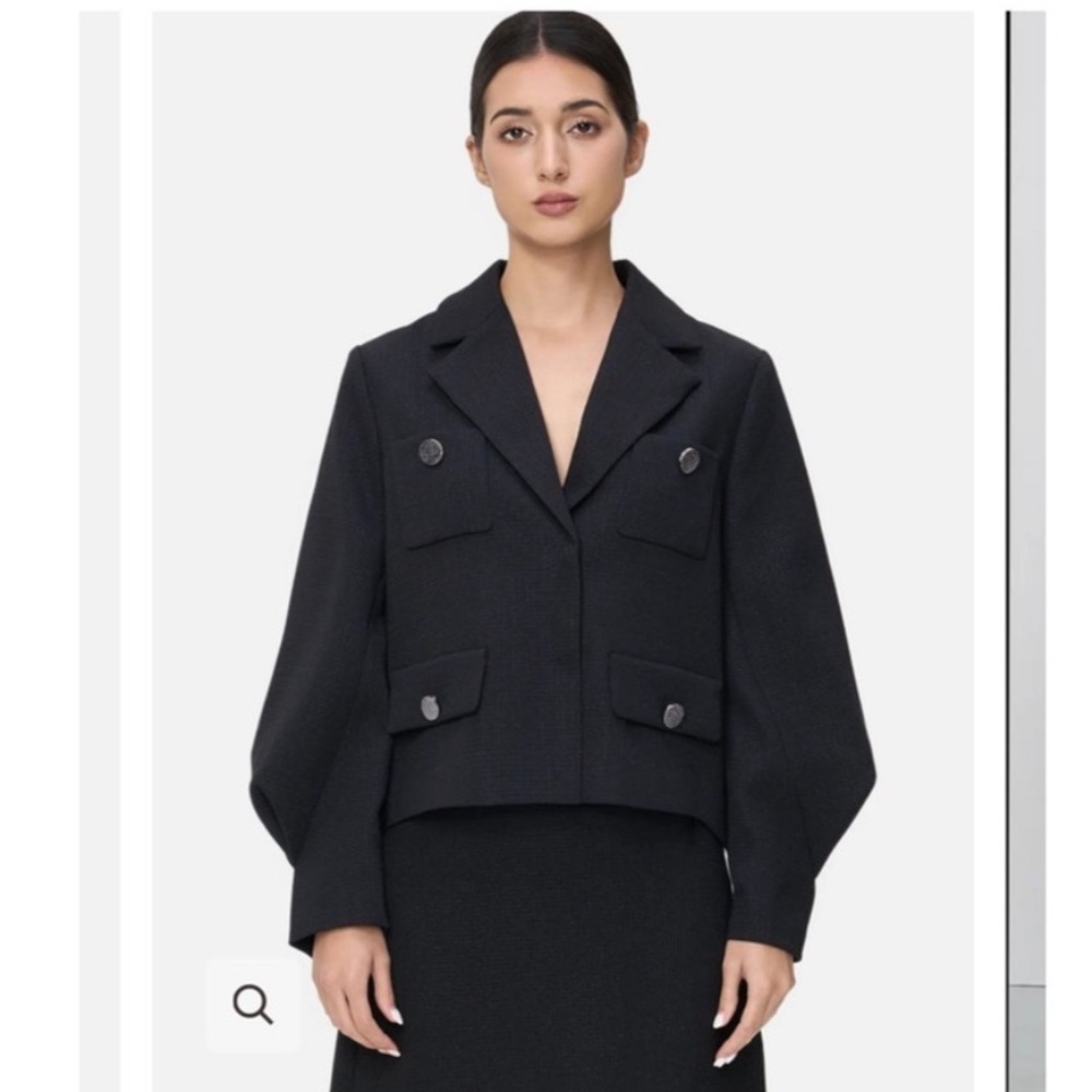Sdeer Cropped Lapel Collar Lantern Sleeve Jacket